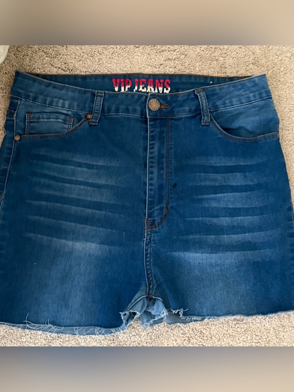 VIP Jeans Dark Wash Denim Fraying Distressed Cut Off Jean Shorts 17/33 Boho - Picture 2 of 8